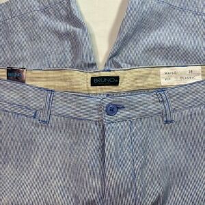 Bruno Men 38 Seersucker Shorts Blue White Stripe Resort Summer Prep Flat Front